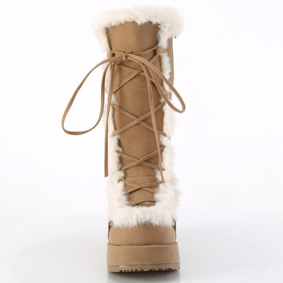 Y2K Faux Fur Trim Platform Lace Up Boots - Picture 2 of 5